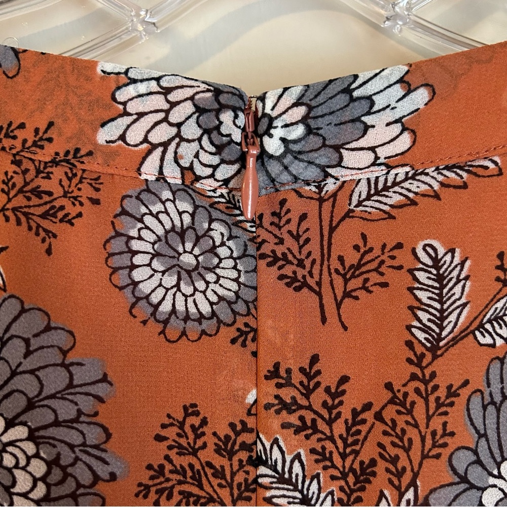 Madewell Terracotta Floral Short Flutter Sleeve Scoop Neck Midi Dress Size 6 - Picture 10 of 12